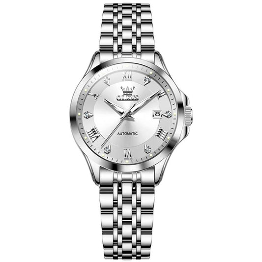 OLEVS 6702 Women Waterproof Luminous Single Calendar Mechanical Watch(White) - Metal Strap Watches by OLEVS | Online Shopping South Africa | PMC Jewellery | Buy Now Pay Later Mobicred