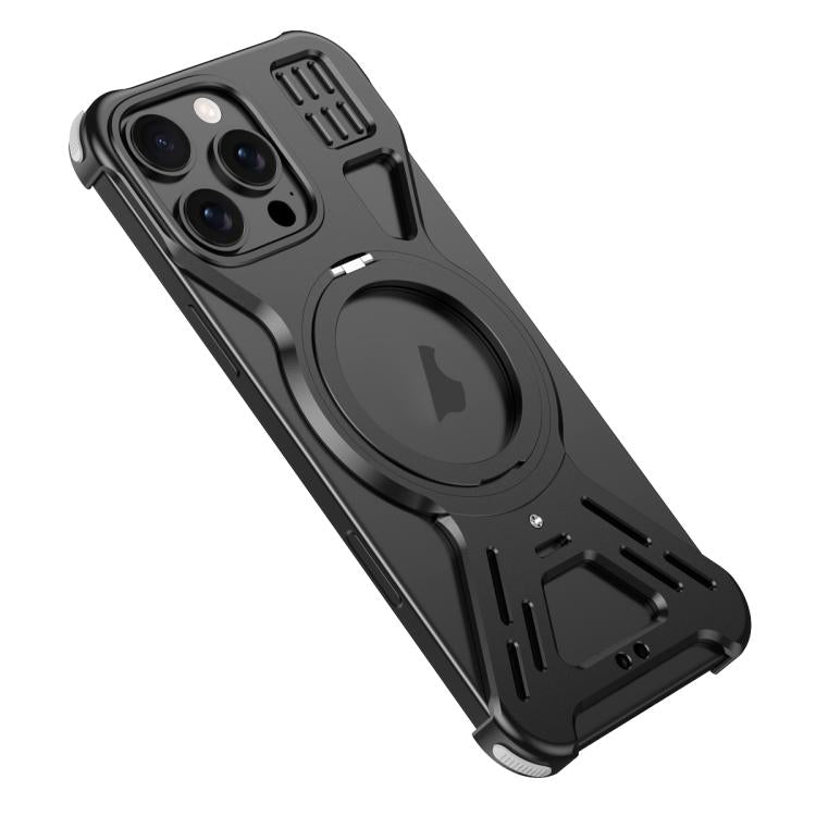 For iPhone 16 Pro Max Armor 360 Holder Frameless Alloy MagSafe Phone Case(Black) - iPhone 16 Pro Max Cases by PMc TechLife | Online Shopping South Africa | PMc TechLife | Buy Now Pay Later Mobicred