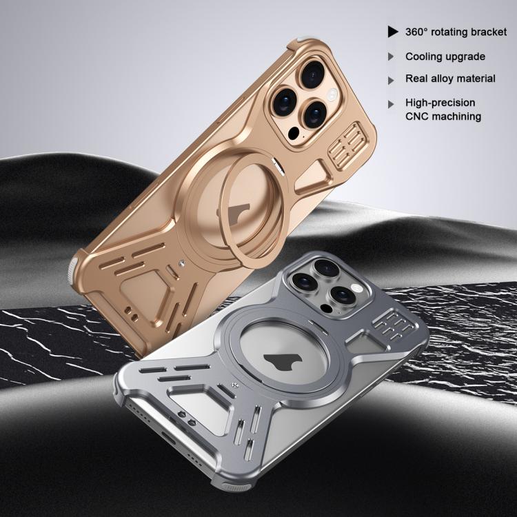 For iPhone 15 Pro Armor 360 Holder Frameless Alloy MagSafe Phone Case(Black) - iPhone 15 Pro Cases by PMc TechLife | Online Shopping South Africa | PMc TechLife | Buy Now Pay Later Mobicred