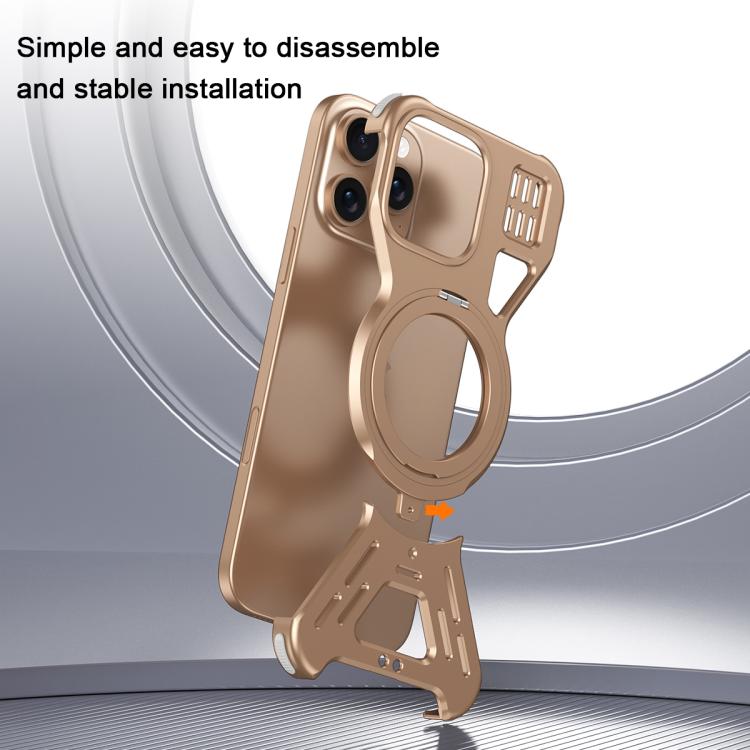 For iPhone 16 Pro Armor 360 Holder Frameless Alloy MagSafe Phone Case(Black) - iPhone 16 Pro Cases by PMc TechLife | Online Shopping South Africa | PMc TechLife | Buy Now Pay Later Mobicred