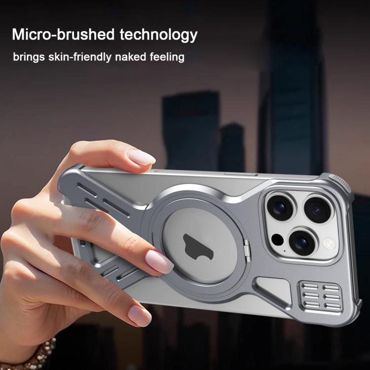 For iPhone 15 Pro Armor 360 Holder Frameless Alloy MagSafe Phone Case(Desert Gold) - iPhone 15 Pro Cases by PMc TechLife | Online Shopping South Africa | PMc TechLife | Buy Now Pay Later Mobicred