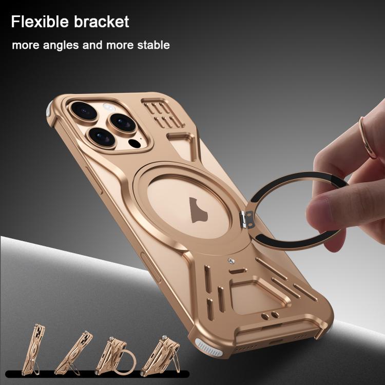 For iPhone 15 Armor 360 Holder Frameless Alloy MagSafe Phone Case(Space Gray) - iPhone 15 Cases by PMc TechLife | Online Shopping South Africa | PMc TechLife | Buy Now Pay Later Mobicred