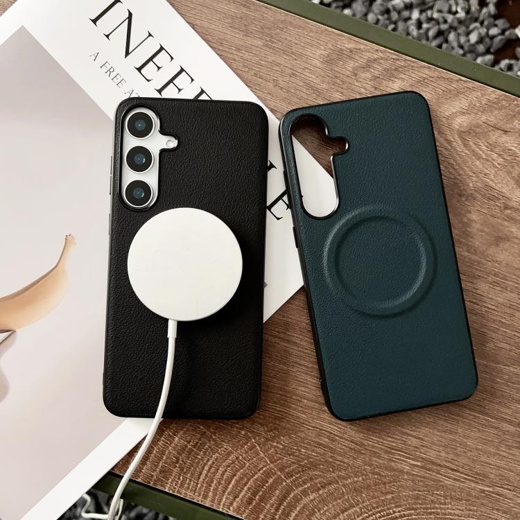 For Samsung Galaxy S25 5G Magsafe Magnetic Plain Leather Phone Case(Dark Green) - Galaxy S25 5G Cases by PMC TechLife | Online Shopping South Africa | PMC TechLife | Buy Now Pay Later Mobicred