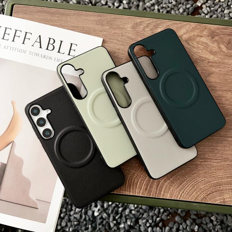 For Samsung Galaxy S25+ 5G Magsafe Magnetic Plain Leather Phone Case(Dark Green) - Galaxy S25+ 5G Cases by PMC TechLife | Online Shopping South Africa | PMC TechLife | Buy Now Pay Later Mobicred