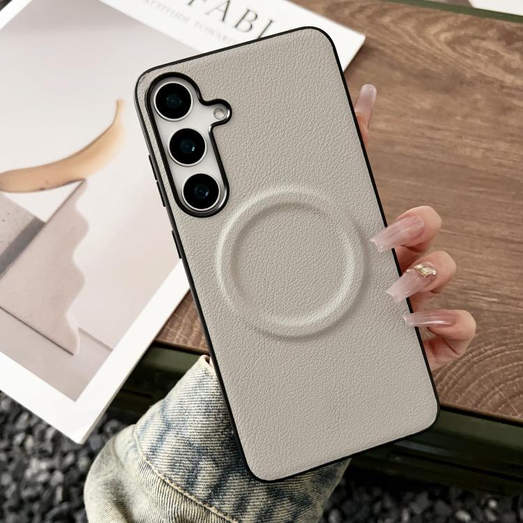 For Samsung Galaxy S25+ 5G Magsafe Magnetic Plain Leather Phone Case(White) - Galaxy S25+ 5G Cases by PMC TechLife | Online Shopping South Africa | PMC TechLife | Buy Now Pay Later Mobicred