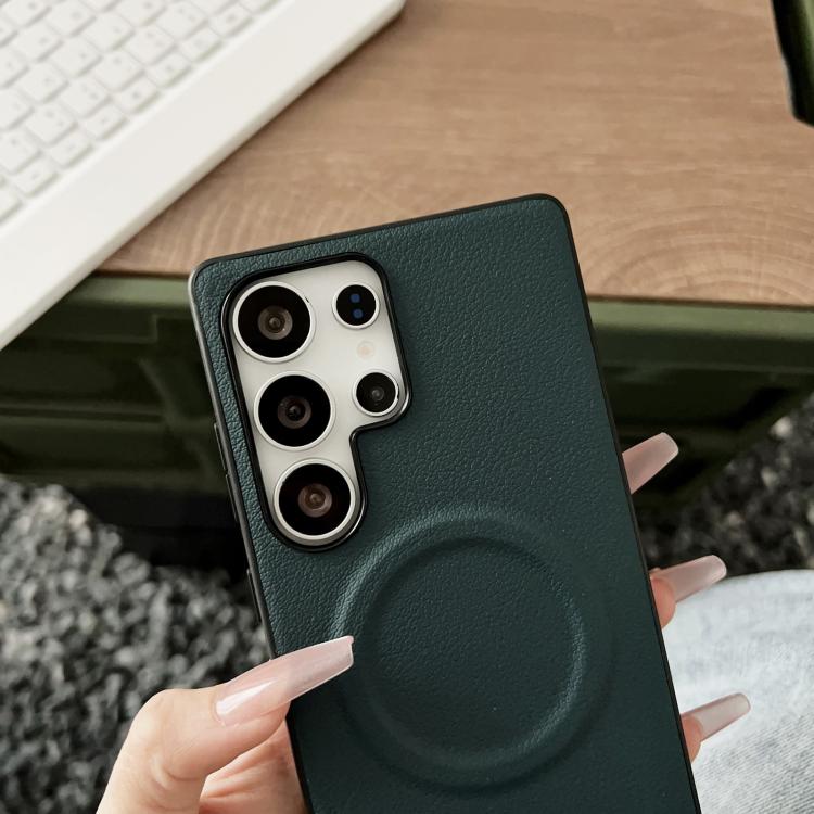 For Samsung Galaxy S25 Ultra 5G Magsafe Magnetic Plain Leather Phone Case(Dark Green) - Galaxy S25 Ultra 5G Cases by PMC Jewellery | Online Shopping South Africa | PMC Jewellery | Buy Now Pay Later Mobicred