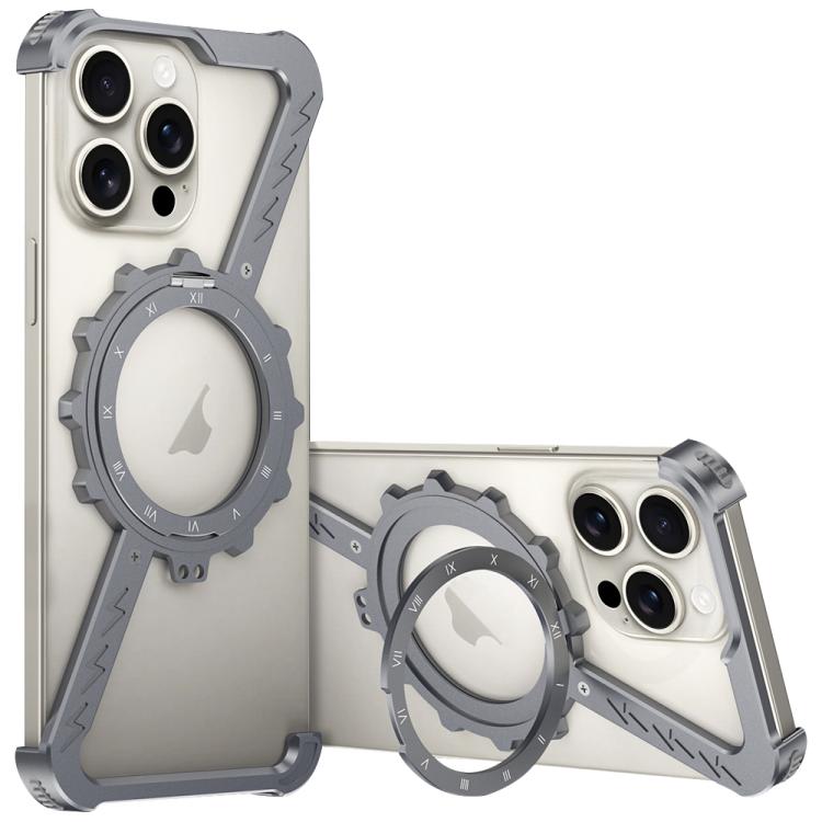 For iPhone 15 Pro Z-shaped Frameless Metal 360 Holder MagSafe Phone Case(Space Grey) - iPhone 15 Pro Cases by PMc TechLife | Online Shopping South Africa | PMc TechLife | Buy Now Pay Later Mobicred