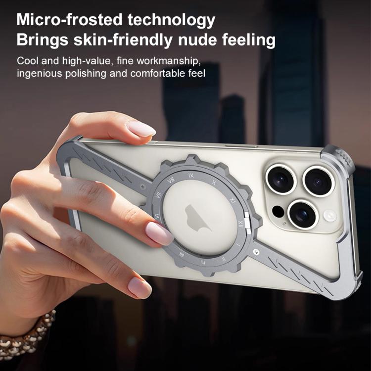 For iPhone 15 Pro Z-shaped Frameless Metal 360 Holder MagSafe Phone Case(Black) - iPhone 15 Pro Cases by PMc TechLife | Online Shopping South Africa | PMc TechLife | Buy Now Pay Later Mobicred