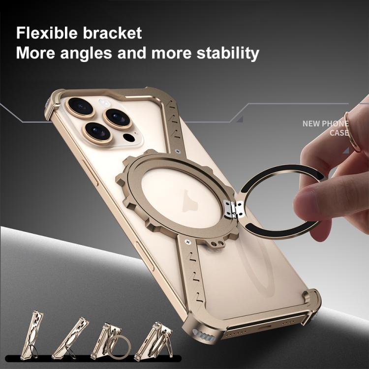 For iPhone 15 Pro Max Z-shaped Frameless Metal 360 Holder MagSafe Phone Case(Space Grey) - iPhone 15 Pro Max Cases by PMc TechLife | Online Shopping South Africa | PMc TechLife | Buy Now Pay Later Mobicred