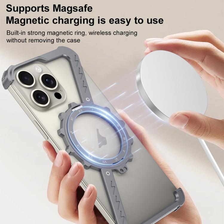 For iPhone 15 Pro Max Z-shaped Frameless Metal 360 Holder MagSafe Phone Case(Space Grey) - iPhone 15 Pro Max Cases by PMc TechLife | Online Shopping South Africa | PMc TechLife | Buy Now Pay Later Mobicred