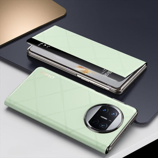 For Huawei Mate X3 Plain Leather Embossed MagSafe Magnetic Phone Leather Case(Green) - Huawei Cases by PMC Jewellery | Online Shopping South Africa | PMC Jewellery | Buy Now Pay Later Mobicred