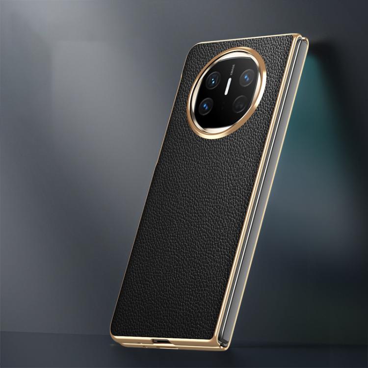 For Huawei Mate X6 Electroplated Litchi Pattern Phone Leather Case with Glass Lens(Red) - Huawei Cases by PMC TechLife | Online Shopping South Africa | PMC TechLife | Buy Now Pay Later Mobicred