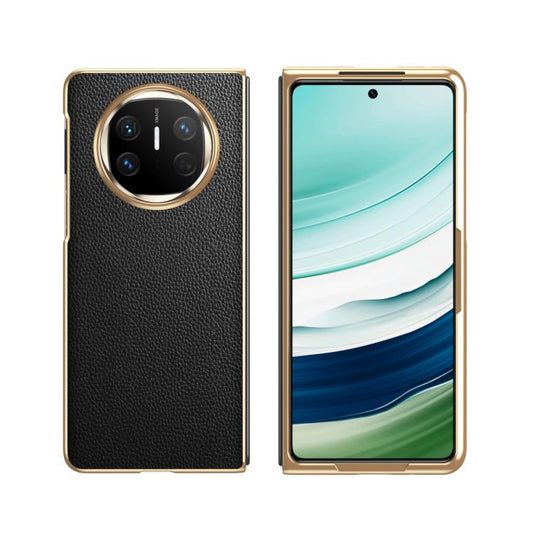 For Huawei Mate X6 Electroplated Litchi Pattern Phone Leather Case with Glass Lens(Black) - Huawei Cases by PMC Jewellery | Online Shopping South Africa | PMC Jewellery | Buy Now Pay Later Mobicred