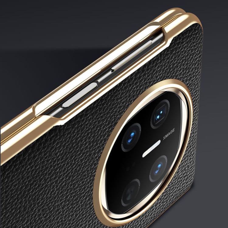 For Huawei Mate X6 Electroplated Litchi Pattern Phone Leather Case with Glass Lens(Black) - Huawei Cases by PMC TechLife | Online Shopping South Africa | PMC TechLife | Buy Now Pay Later Mobicred