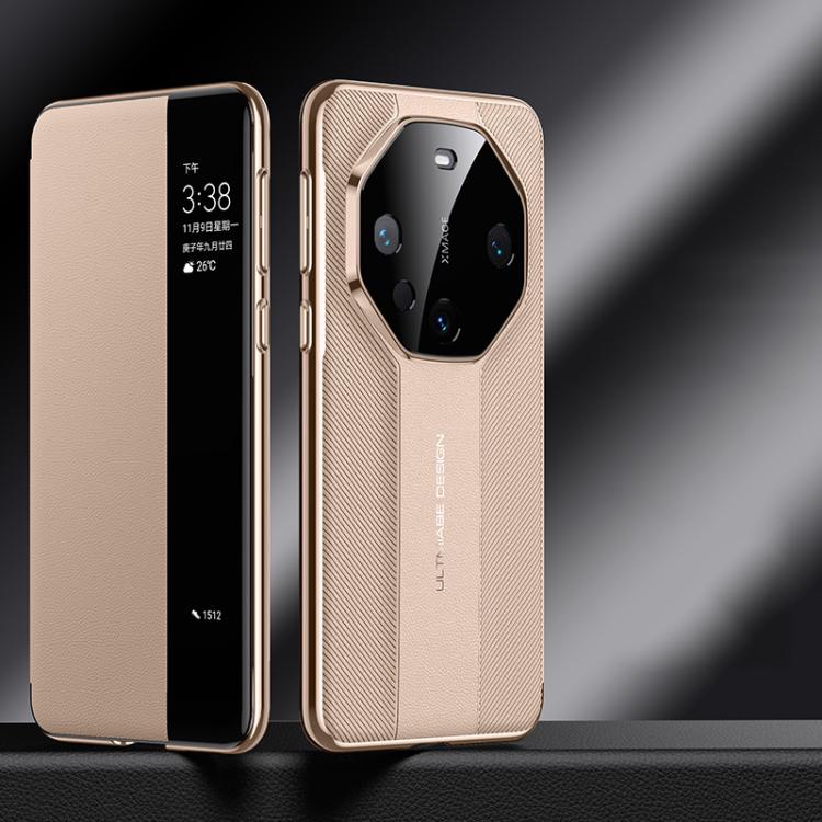 For Huawei Mate 60 Pro Smart View Window Imitation Ultimate Design Phone Case(Gold) - Huawei Cases by PMC TechLife | Online Shopping South Africa | PMC TechLife | Buy Now Pay Later Mobicred