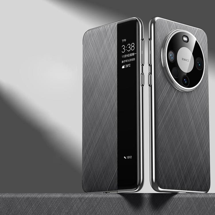 For Huawei Mate 60 Smart View Window Plain Leather Paint PC Phone Case(Grey) - Huawei Cases by PMC TechLife | Online Shopping South Africa | PMC TechLife | Buy Now Pay Later Mobicred