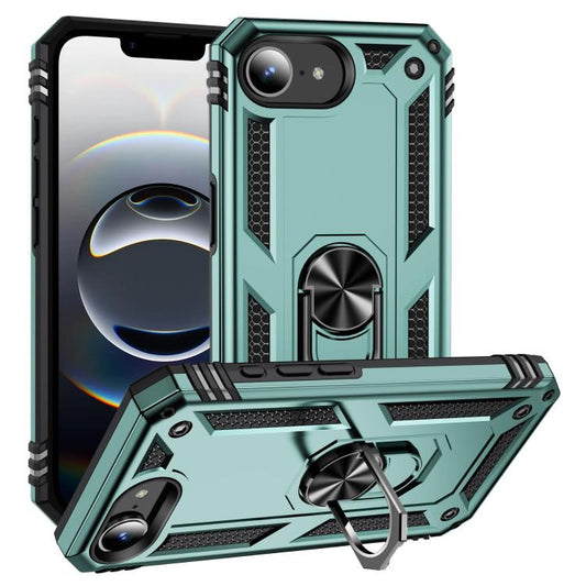 For iPhone 16e Shockproof TPU Hybrid PC Phone Case with Holder(Dark Green) - iPhone 16e Cases by PMC Jewellery | Online Shopping South Africa | PMC Jewellery | Buy Now Pay Later Mobicred