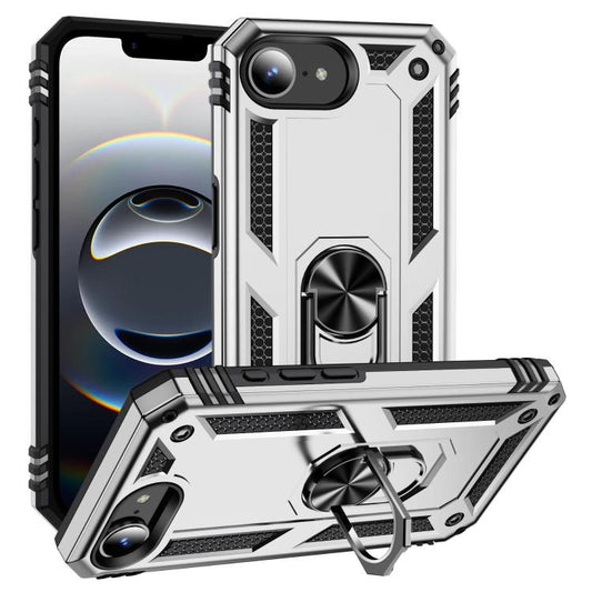 For iPhone 16e Shockproof TPU Hybrid PC Phone Case with Holder(Silver) - iPhone 16e Cases by PMC Jewellery | Online Shopping South Africa | PMC Jewellery | Buy Now Pay Later Mobicred