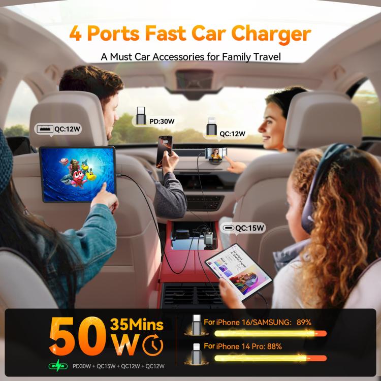 JOYROOM CCL05 4 in 1 Retractable Cable Car Charger(Dark Gray) - Car Charger by JOYROOM | Online Shopping South Africa | PMc TechLife | Buy Now Pay Later Mobicred