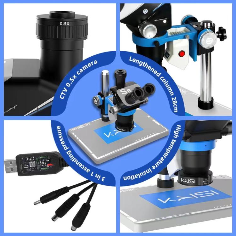 Kaisi S8 6.7-52X Zoom Trinocular Stereo Microscope Set - free shipping - PMc TechLife - Order now!