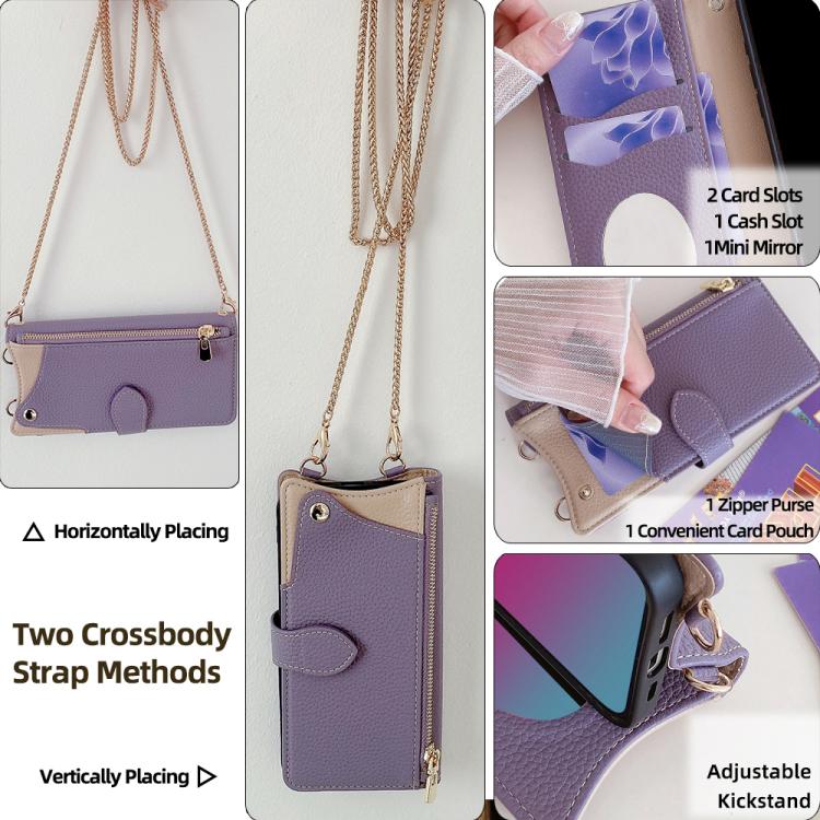 For Sharp Aquos wish4 Crossbody Chain Fishtail Litchi Leather Phone Case(Purple) - More Brand by PMC TechLife | Online Shopping South Africa | PMC TechLife | Buy Now Pay Later Mobicred