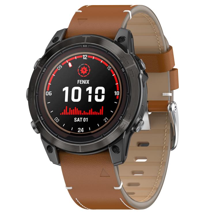 For Garmin Watch 22mm Stitched Genuine Leather Quick Release Watch Band(Brown Silver) - free shipping - PMC TechLife - Order now!
