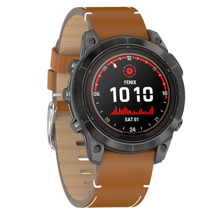 For Garmin Watch 22mm Stitched Genuine Leather Quick Release Watch Band(Brown Silver) - free shipping - PMC TechLife - Order now!