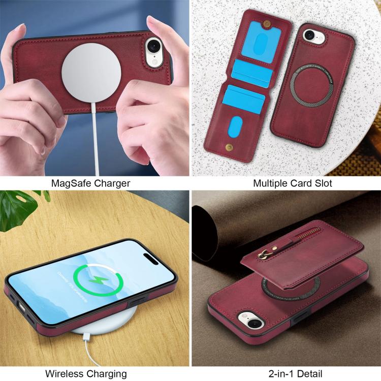 For iPhone 16e Zipper Wallet Split MagSafe Leather Back Phone Case(Red) - iPhone 16e Cases by PMC TechLife | Online Shopping South Africa | PMC TechLife | Buy Now Pay Later Mobicred