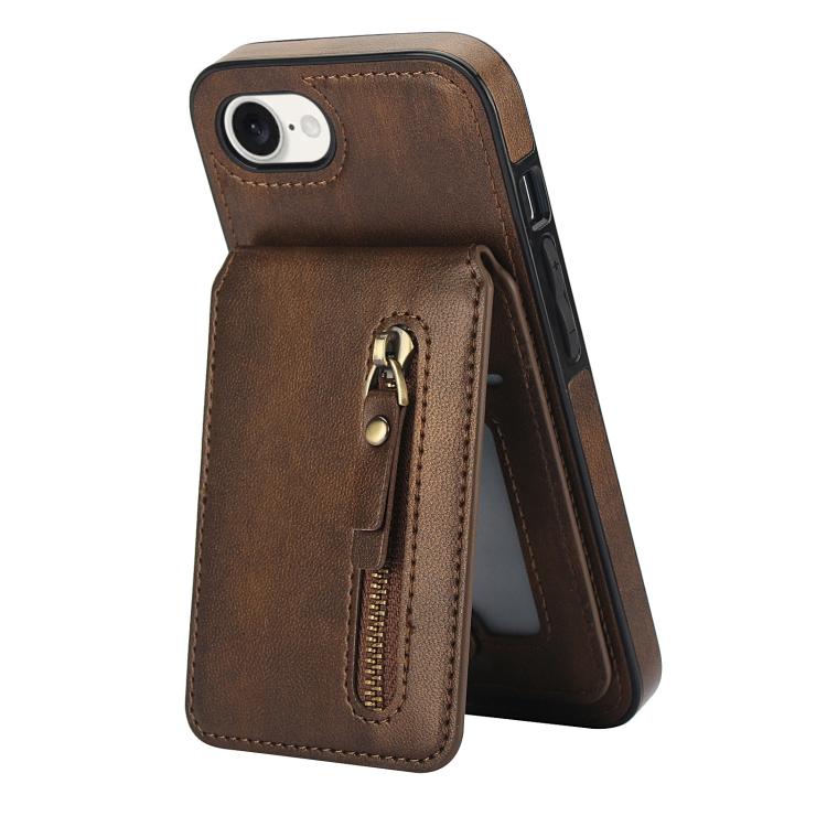 For iPhone 16e Zipper Wallet Split MagSafe Leather Back Phone Case(Brown) - iPhone 16e Cases by PMC TechLife | Online Shopping South Africa | PMC TechLife | Buy Now Pay Later Mobicred