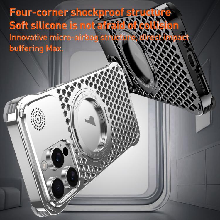 For iPhone 16 Pro R-JUST RJ-64 Aromatherapy Heat Dissipation MagSafe Phone Case with Stand(Silver) - free shipping - PMc TechLife - Order now!