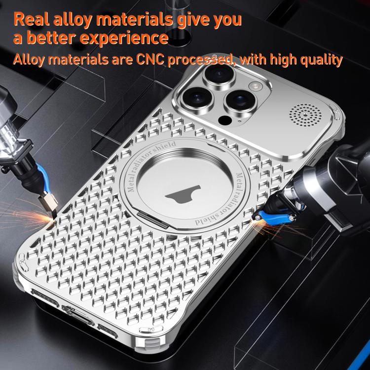For iPhone 14 Pro Max R-JUST RJ-64 Aromatherapy Heat Dissipation MagSafe Phone Case with Stand(Silver) - free shipping - PMc TechLife - Order now!