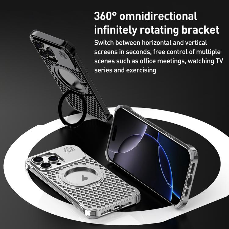 For iPhone 15 R-JUST RJ-64 Aromatherapy Heat Dissipation MagSafe Phone Case with Stand(Grey) - free shipping - PMc TechLife - Order now!