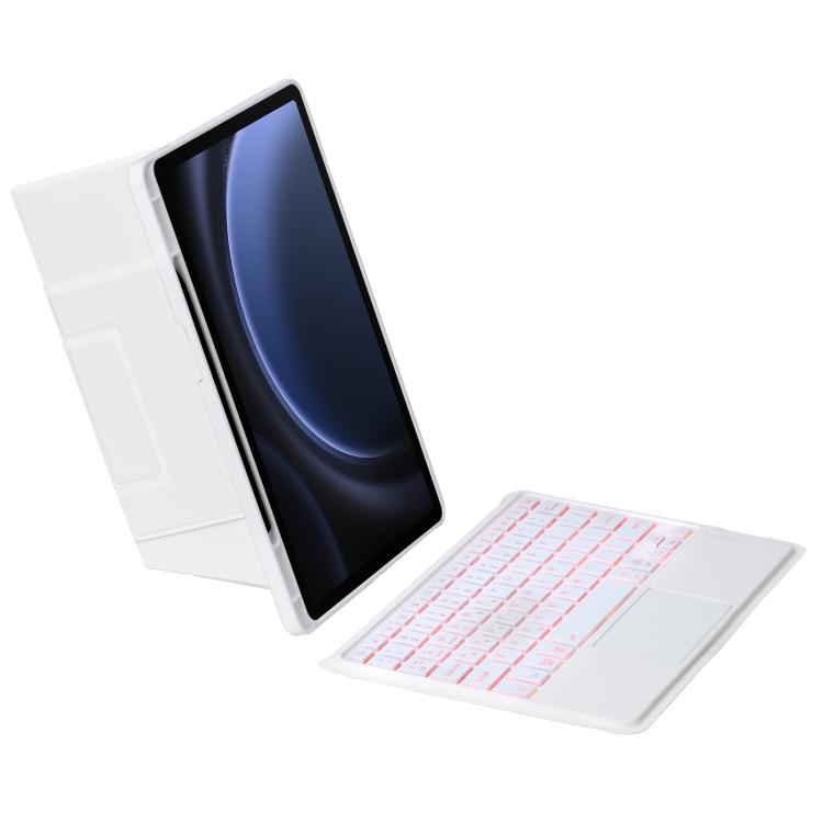 For Samsung Galaxy Tab S10 FE / S9 FE / S9 Holder Floating Detachable Backlight Keyboard Tablet Leather Case with Touchpad(White) - Samsung Keyboard by PMC TechLife | Online Shopping South Africa | PMC TechLife | Buy Now Pay Later Mobicred