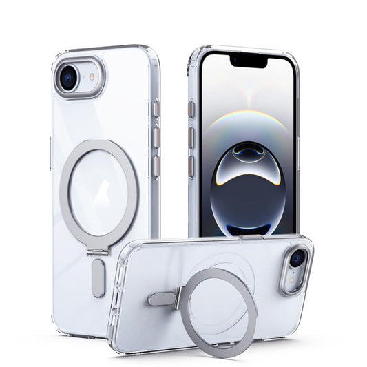 For iPhone 16e Airbag MagSafe Shockproof Frosted Phone Case with Fold Holder(Silver) - iPhone 16e Cases by PMC Jewellery | Online Shopping South Africa | PMC Jewellery | Buy Now Pay Later Mobicred