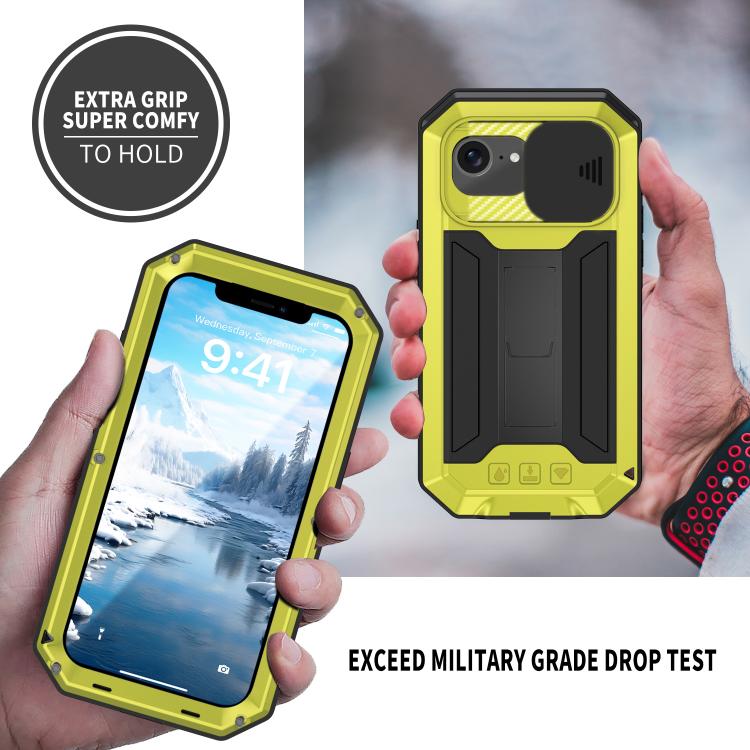 For iPhone 16e Sliding Camera IP68 Waterproof Holder Phone Case(Yellow) - iPhone 16e Cases by PMC TechLife | Online Shopping South Africa | PMC TechLife | Buy Now Pay Later Mobicred