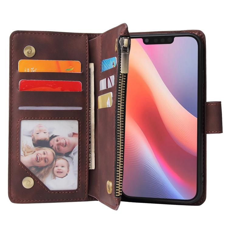 For iPhone 16e Multifunctional Multi-Card Wallet Phone Leather Case(Coffee) - iPhone 16e Cases by PMC TechLife | Online Shopping South Africa | PMC TechLife | Buy Now Pay Later Mobicred