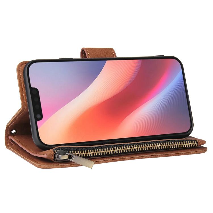 For iPhone 16e Multifunctional Multi-Card Wallet Phone Leather Case(Brown) - iPhone 16e Cases by PMC TechLife | Online Shopping South Africa | PMC TechLife | Buy Now Pay Later Mobicred