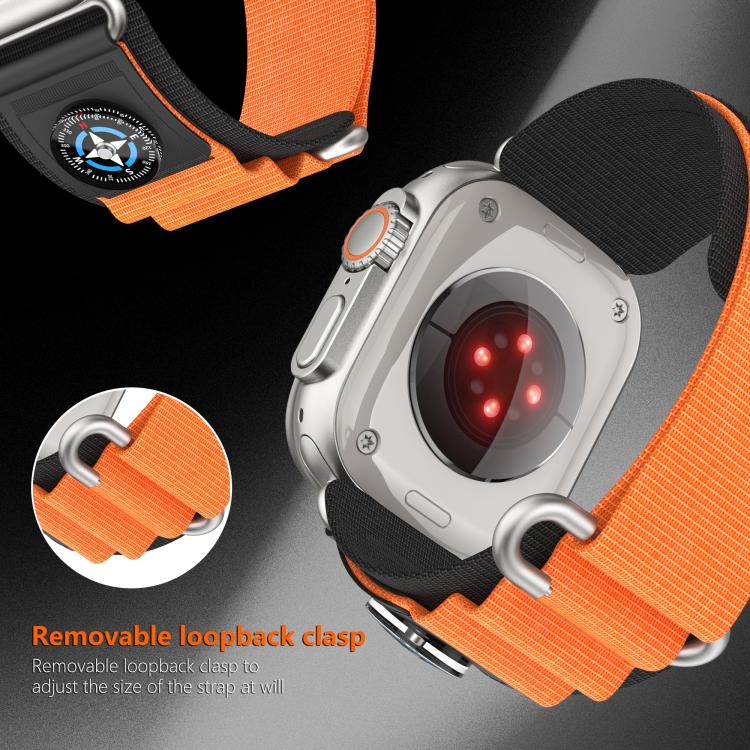 For Apple Watch 46mm / 49mm / 45mm / 44mm Kalebol Compass Nylon Loop Watch Strap(Black Orange) - free shipping - PMc TechLife - Order now!