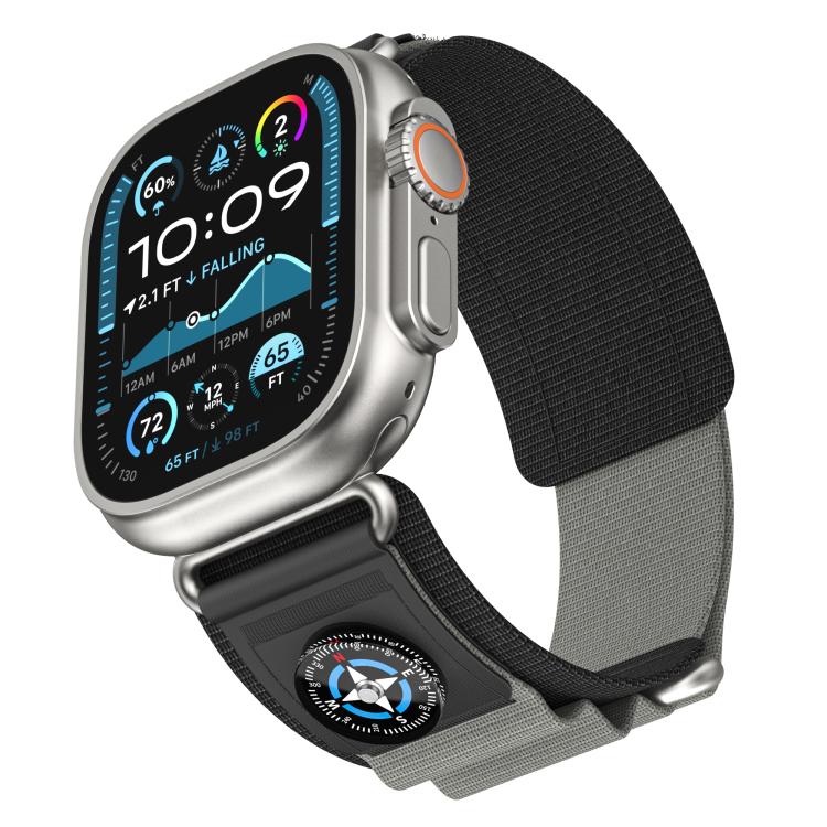 For Apple Watch 42mm / 41mm / 40mm / 38mm Kalebol Compass Nylon Loop Watch Strap(Black Grey) - free shipping - PMc TechLife - Order now!