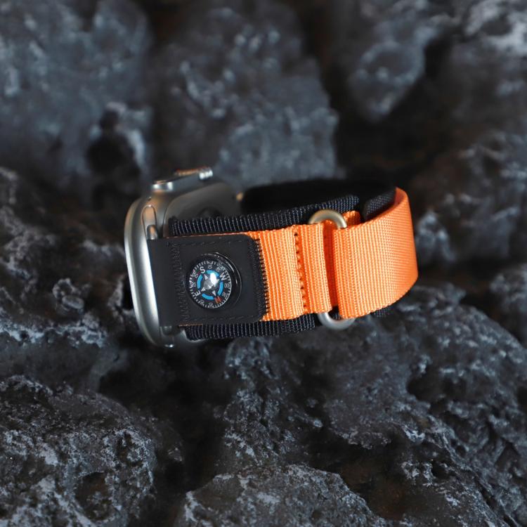 For Apple Watch 46mm / 49mm / 45mm / 44mm Compass Nylon Loop Watch Band(Black Orange) - Watch Bands by PMc TechLife | Online Shopping South Africa | PMc TechLife | Buy Now Pay Later Mobicred