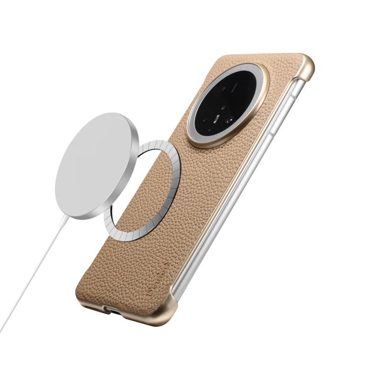 For Huawei Mate 70 Denior A20 Genuine Leather Litchi Texture MagSafe Frameless Phone Case(Khaki) - free shipping - PMc TechLife - Order now!
