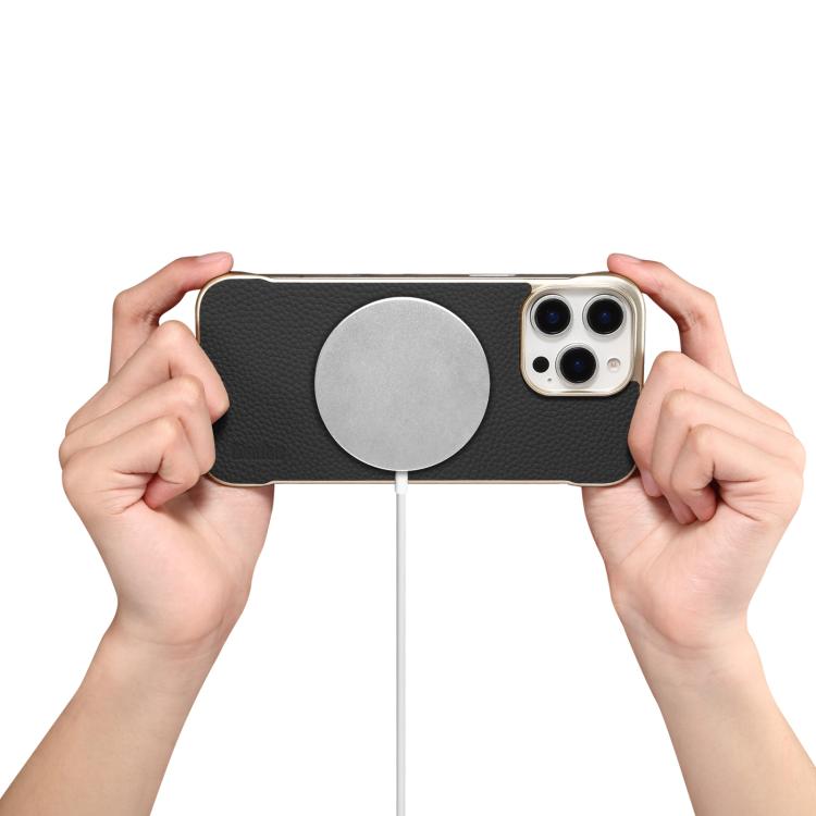 For iPhone 15 Denior A20 Genuine Leather Litchi Texture MagSafe Frameless Phone Case(Black) - free shipping - PMc TechLife - Order now!