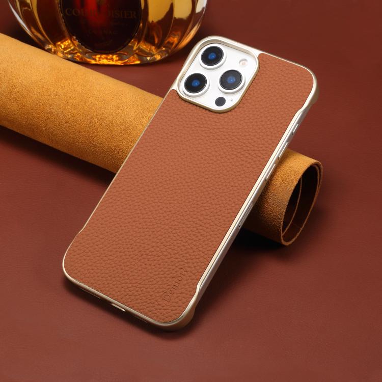For iPhone 15 Pro Denior A20 Genuine Leather Litchi Texture MagSafe Frameless Phone Case(Brown) - free shipping - PMc TechLife - Order now!
