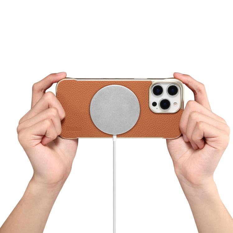 For iPhone 15 Pro Max Denior A20 Genuine Leather Litchi Texture MagSafe Frameless Phone Case(Brown) - free shipping - PMc TechLife - Order now!