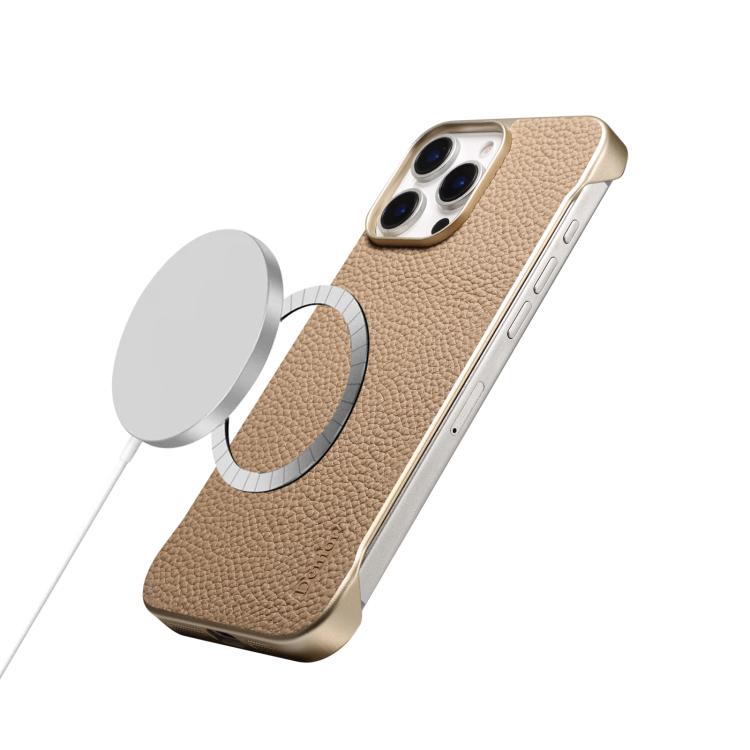 For iPhone 16 Denior A20 Genuine Leather Litchi Texture MagSafe Frameless Phone Case(Khaki) - free shipping - PMc TechLife - Order now!