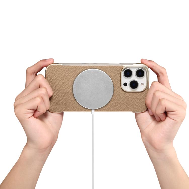 For iPhone 16 Denior A20 Genuine Leather Litchi Texture MagSafe Frameless Phone Case(Khaki) - free shipping - PMc TechLife - Order now!