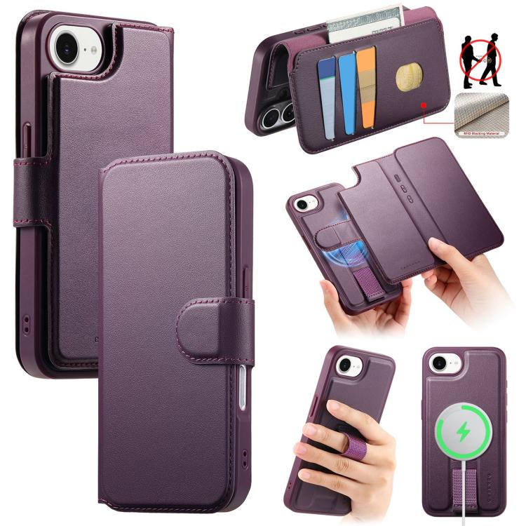 For iPhone 16e CaseNeo Finger Grip Strap MagSafe Leather Phone Case(Purple) - free shipping - PMc TechLife - Order now!