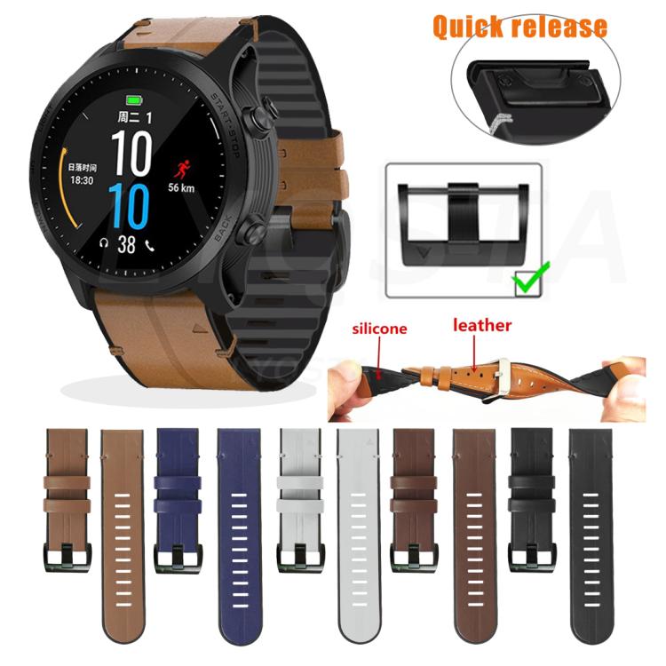 For Garmin QuickFit 26mm Kalebol Quick Release Silicone Leather Watch Band(Light Grey) - free shipping - PMc TechLife - Order now!
