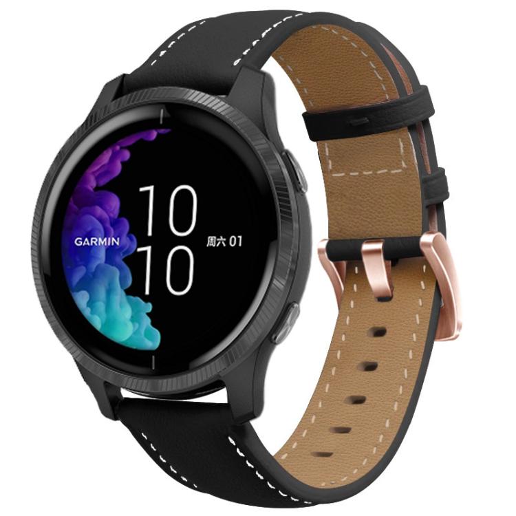 20mm Rose Gold Buckle Leather Watch Band(Black) - free shipping - PMC TechLife - Order now!
