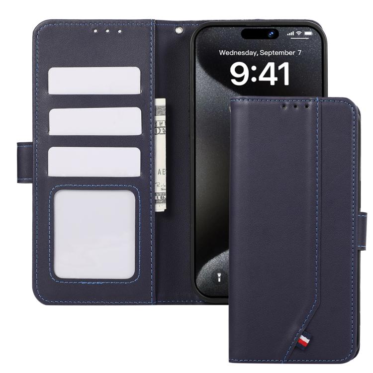 For iPhone 17 Pro Max ABEEL Delicate Texture Splicing RFID Leather Phone Case(Blue) - free shipping - PMc TechLife - Order now!